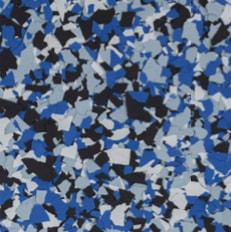 Orbit epoxy flake blend — blue, gray and black chips on a blue base