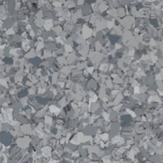 Fog epoxy flake blend — misty gray and silver-white chips on a pale base