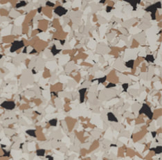 Shoreline epoxy flake blend — sand, cream and black chips on a warm base