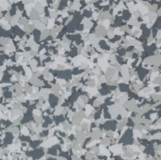 Gravel epoxy flake blend — white, charcoal and gray chips on a light gray base
